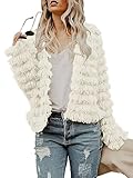 Onsoyours Jacke Damen Kunstpelz Mantel Langarm Stehkragen Winter Weiche Shaggy Cardigan Coat Elegant Oberbekleidung Strickjacke Warm Winterjacke Felljacke A Beige XXL