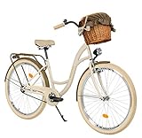 Milord. 28 Zoll 1-Gang Creme-braun Komfort Fahrrad mit Korb und Rückenträger, Hollandrad, Damenfahrrad, Citybike, Cityrad, Retro, Vintage