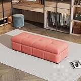 Schlafzimmerbank aus Holz mit Kissen, stilvoller Fußhocker für Schlafzimmer und Ankleide, vielseitige Aufbewahrungslösung für Kleidung und Accessoires, ideal für Zuhause und Boutique, Weiß