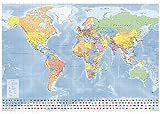 Weltkarte Länder der Erde XXL, Großformat mit beidseitiger Laminierung, beschreibbar/abwischbar, 140 x 100 cm, aktuelle Neuauflage, deutsche Version