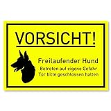 Vorsicht Hund Schild (30x20 cm Kunststoff) - Hundeschilder - Warnung vor dem Hund Schilder - Hundeschild Wetterfest - Hundewarnschilder - Achtung bissiger Hund (Neongelb) - Schäferhund