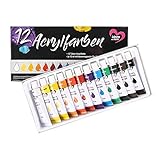 Acrylfarben-Set mit 12 Tuben à 12 ml, 12 verschiedene Farben, Studio-Qualität, | perfekt geeignet für Kinder & Künstler