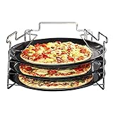 4tlg. Pizza Backset Set 3 x Backblech antihaftbeschichtet, gelocht mit Ständer