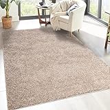 carpet city Shaggy Hochflor Teppich - 133x190 cm - Sand-Beige - Langflor Wohnzimmerteppich - Einfarbig Uni Modern - Flauschig-Weiche Teppiche Schlafzimmer Deko