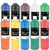 Malverk Junior - Gouache Farben Set 10 x 1 Liter - Schul-Temperafarben für Kinder, auf Wasserbasis, Bastelfarben in praktischen Dosierflaschen
