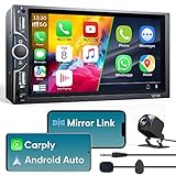 DAZZMO Doppel DIN Autoradio Kompatibel mit Apple Carplay Android Auto mit Bluetooth,7Zoll Radio mit BildschirmTouchscreen/Mirror link/Rückfahrkamera/2USB/SD/AUX-in/FM/AM/RDS Lenkradsteuerung