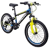 KRON XC 75 Kinder Mountain Bike 20 Zoll ab 6 Jahre | Aluminium MTB Fahrrad 7 Gang Shimano, V-Bremse, 11 Zoll Rahmen, Schwarz Neongelb