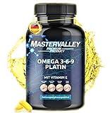 Omega 3 Kapseln | PLATIN | Omega 3 6 9 hochdosiert | Next Level Fisch-Leinöl - Vitamin E | Ohne Zusatzstoffe | 100 Kapseln | Made in Germany | Mastervalley