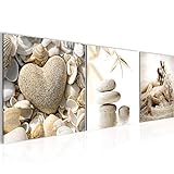 Runa Art Bilder Strand Steine 3 Teilig Bild auf Vlies Leinwand Deko Schlafzimmer Wohnzimmer 90 x 30 cm Feng Shui Beige 501634a