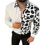 Männer Mode Casual Top Shirts Digitaldruck Knopf Top Bluse Langarm Shirt Mode TopsShirt Extra Arm (White, XL)
