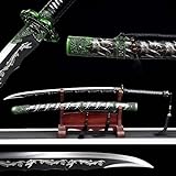 SCJSHU Handgeschmiedetes Samurai-Schwert∷Mit Massivholz umwickelte Lederscheide∷Hochleistungs-Manganstahl∷Echtes Katana zum Sammeln,Cosplay,Display,Dekor,Kendo,Geschenk