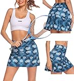 Tennisrock Damen Rock Kurz Yoga Skort mit Innenhose Taschen Sportrock für Frauen Mädchen Golf Sport Blau S