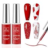 YSUVIN Gel Liner Nail Art, 2 Farben Rot Glitzer Painted Gel Nagellack Soak Off UV Nagellack für Frauen Home DIY Nail Art Salon Maniküre, 8ML