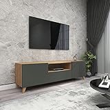 [en.casa] TV Schrank Torsby TV Board Wohnzimmer TV Lowboard mit 3 Türen Fernsehtisch Eiche-Optik Anthrazit Kommode