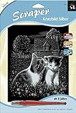 Mammut 136010 - Kratzbild, Motiv spielende Katzen, silber, glänzend, Komplettset mit Kratzmesser und Übungsblatt, Scraper, Scratch, Kritzel, Kratzset für Kinder ab 8 Jahre