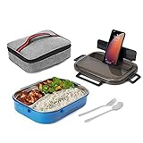 Nineferno Lunchbox- mit Edelstahl Fächern[1200ml] Auslaufsicher & BPA-frei -Für Kinder & Erwachsene. inkl Besteck, Handyhalterung & Tasche,Blau