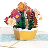 PaperCrush® Pop-Up Karte Blumen „Bunte Gänseblümchen“ [NEU!] - 3D Blumenkarte für Freundin, Frau oder Mutter (Geburtstagskarte, Glückwunschkarte) - Handgemachte Popup Geschenkkarte zum Geburtstag