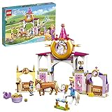 LEGO 43195 Disney Princess Belles und Rapunzels königliche Ställe, Bauspielzeug für Kinder ab 5 Jahren mit Pferd- und Minipuppen-Figuren