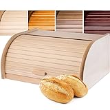 KADAX geräumiger Brotkasten aus hochqualitativem Holz, Brotbehälter mit Rolldeckel für längere frische, Brotbox mit Frontklappe, öko, Rollbrotkasten, Brotaufbewahrung (natur)