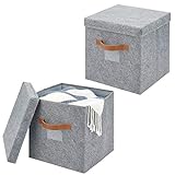 mDesign 2er-Set Aufbewahrungsbox für den Schrank, das Schlafzimmer usw. – große Ordnungsbox mit Deckel aus Kunstfaser – Aufbewahrungswürfel für Kleidung und andere Accessoires – grau