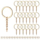 240 teiliges Schlüsselanhänger Ring Set inkl. 60 rotgoldener Schlüsselringe mit Kette und 30mm offenen Binderingen,180 Stück Schraubösen,flache Metall-Schlüsselanhänger Ringe für DIY Handwerk, Schmuck