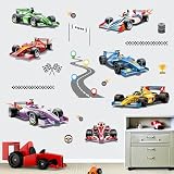 wondever Wandtattoo Rennauto Junge Wandaufkleber Autos Fahrzeuge Straße Wandsticker Wanddeko für Kinderzimmer Jungen Babyzimmer S