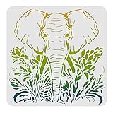 FINGERINSPIRE Elefanten Schablonen 30x30cm Kunststoff Elefanten Malschablonen Elefanten Blumen Tierschablonen Wiederverwendbare Schablonen zum Malen auf Holz, Boden, Wand und Fliesen