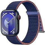 Higgs Gewebtes Nylon Armband Kompatibel mit Apple Watch Armband 41mm 40mm 38mm Damen Herren, Sport Loop Armbänder für iWatch Series 9 8 SE 7 6 5 4 3 2 1, Klettverschluss Verstellbare, Marineblau