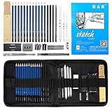 H & B Professionelle Zeichensets Skizzierstifte Zeichnung Bleistifte Werkzeug Geeignet für Künstler Student Lehrer Anfänger(inkl. Skizzenbuch 33Stück) Profi Art Set mit und Kit Bag
