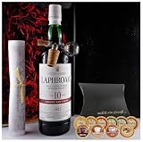 Geschenk Laphroaig 10 Jahre sherry oak Islay Single Malt Whisky + Glaskugelportionierer + 10 Edelschok
