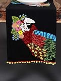 KAM Home Parrot Tischläufer, handbestickt, Baumwolle, 91,4 x 35,6 cm, Schwarz