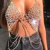 Sethain Boho Strass Gittergewebe BH-Kette Silber Geschichtet Kristall Brustkette Quaste Bikini Körperschmuck für Frauen