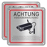 Videoüberwachung Schild, 2 Stück Privatgrundstück, 15x15cm Aluminium Achtung , Kameraüberwachung für Überwachungskamera Oder Kamera Attrappe