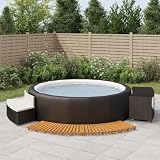 Xichuzi Umrandung Schwarz PolyRattan und Massivholz Akazie, Poolumrandung,Pool Verkleidung,Outdoor Umrandung - 362259