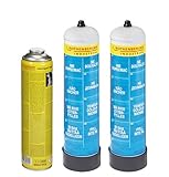 ROTHENBERGER Industrial 2x Sauerstoffflasche 930ml, 1x Hochleistungs Schweißgas Maxigas 600ml im Set, Autogenschweißen Hartlö