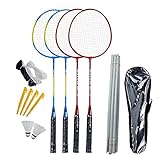 MezoJaoie Badminton Racket Set,Badmintonset Inklusive 4er Pack Badmintonschläger, 2er Pack Bälle, 1er Pack Badminton Netze, 1er Badminton Tasche