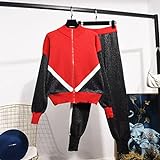 JYJZHX Frühling Sommer Goldene Samt Farbe Kontrast Trainingsanzüge Womens Anzug + Casual Hosen Zweiteilige Set Damen Kleidung (Color : Red, Size : M code)