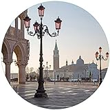 Wallario Glasbild rund Venedig - Dogenpalast, Markusplatz und San Giorgio Maggiore II - Rund, 50 cm Durchmesser Wandbild Glas in Premium-Qualität: Brillante Farben, freischwebende Optik