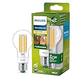 Philips Classic ultraeffiziente E27 LED Lampe, 60W, warmweiß, klar, dimmbar
