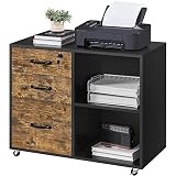 Yaheetech Rollcontainer, Aktenschrank, Büroschrank mit 5 Rollen, 3 Schubladen und 2 offenen Fächern, Industrie-Design, für Dokumente, Vintagebraun-Schw