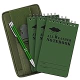 Eaasty 5 Stück wasserdichtes Notizbuch taktisches 7,6 x 12,7 cm Taschennotizbuch mit wetterfestem Metallstift und Stoffabdeckung für Outdoor-Aktivitäten (Armeegrün)