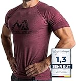 Herren Fitness T-Shirt meliert - Männer Kurzarm Shirt für Gym & Training - Passform Slim-Fit, lang mit Rundhals, Bordeaux, XL