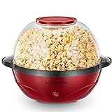 Cozeemax Popcornmaschine, 2 in 1 Popcorn Maker, 24 Tassen, 850W elektrisches Rühren mit Quick-Heat-Technologie, Abnehmbares Heizfläche Antihaftbeschichtung und große Deckel, Spülmaschinenfest, 5 Liter