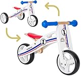 BIKESTAR Mini Kinder Laufrad Holz Lauflernrad mit DREI Rädern für Jungen und Mädchen ab 1 – 1,5 Jahre | 2 in 1 Kinderlaufrad | Weiß Blau Rot | Risikofrei Testen