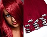 Clip In Extensions Set 100% Echthaar 7 teilig 70g Haarverlängerung 55cm Clip-In Hair Extension in der Farbe # Dark Red