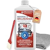 MAXXI CLEAN | Backofen & Grillreiniger - das Original | 1x 750 ml Gel, 1x Pinsel und 1x Microfasertuch | selbstarbeitender Reiniger und Fettlöser | für Herdplatte & Grill | löst Verkrustung