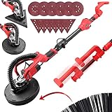 TIMBERTECH® Trockenbauschleifer - 710W, 12 Schleifscheiben Ø 220mm, Drehzahlregelung 1.000-2.100 U/min, Teleskopstange 1,3-1,6m, Schwarz-Rot - Langhalsschleifer, Deckenschleifer, D