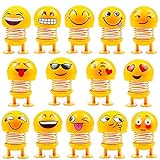 JPYH 14 Stücke Nette Emoji Wackelkopf Puppen, lustige Smiley Springs Tanzen Spielzeug für Auto Armaturenbrett Ornamente,Party Favors, Geschenke, Hauptdekorationen