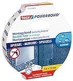 tesa Powerbond MIRROR - Doppelseitiges Montageband zur Fixierung von Spiegeln - Feuchtigkeitsbeständiges Klebeband für Bad und Dusche - 5 m x 19 mm