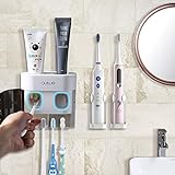 BesLife 2 Automatischer Zahnpastaspender zur Wandmontage, mit 2 Halter für elektrische Zahnbürsten, mit staubdichter Abdeckung, 4 Steckplätze für Zahnbürsten, für Dusche und Badezimmer